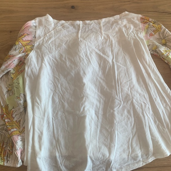 Free People Picking Petals Floral Balloon Sleeve Ivory Yellow Women’s L NWOT - Picture 11 of 13
